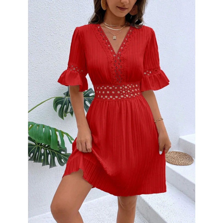 Cutout V-Neck Flounce Sleeve Mini Dress Apparel and Accessories