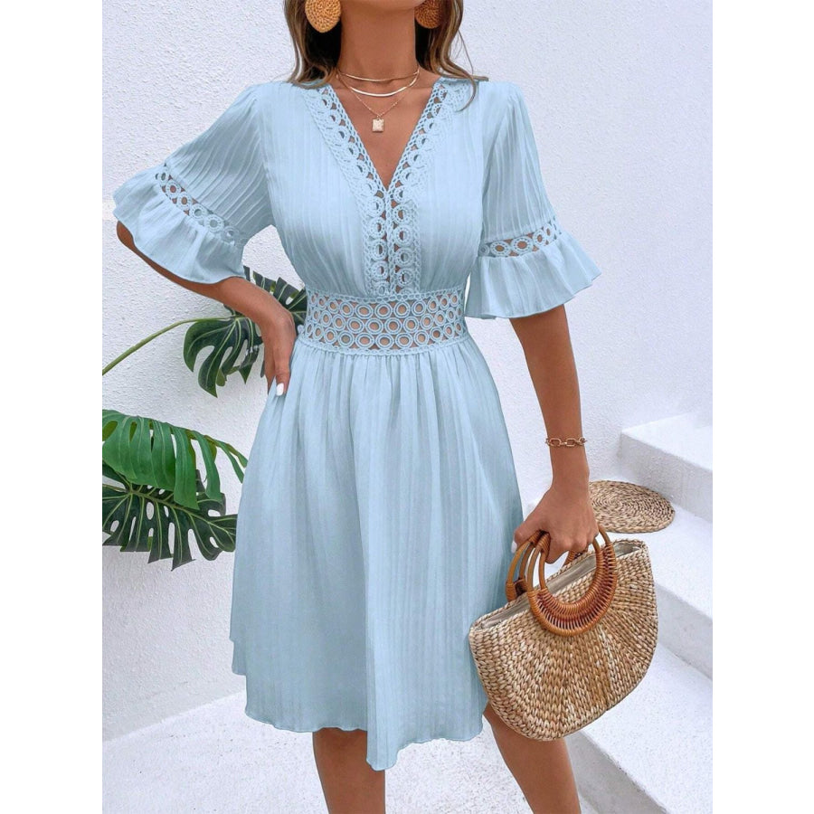 Cutout V-Neck Flounce Sleeve Mini Dress Apparel and Accessories