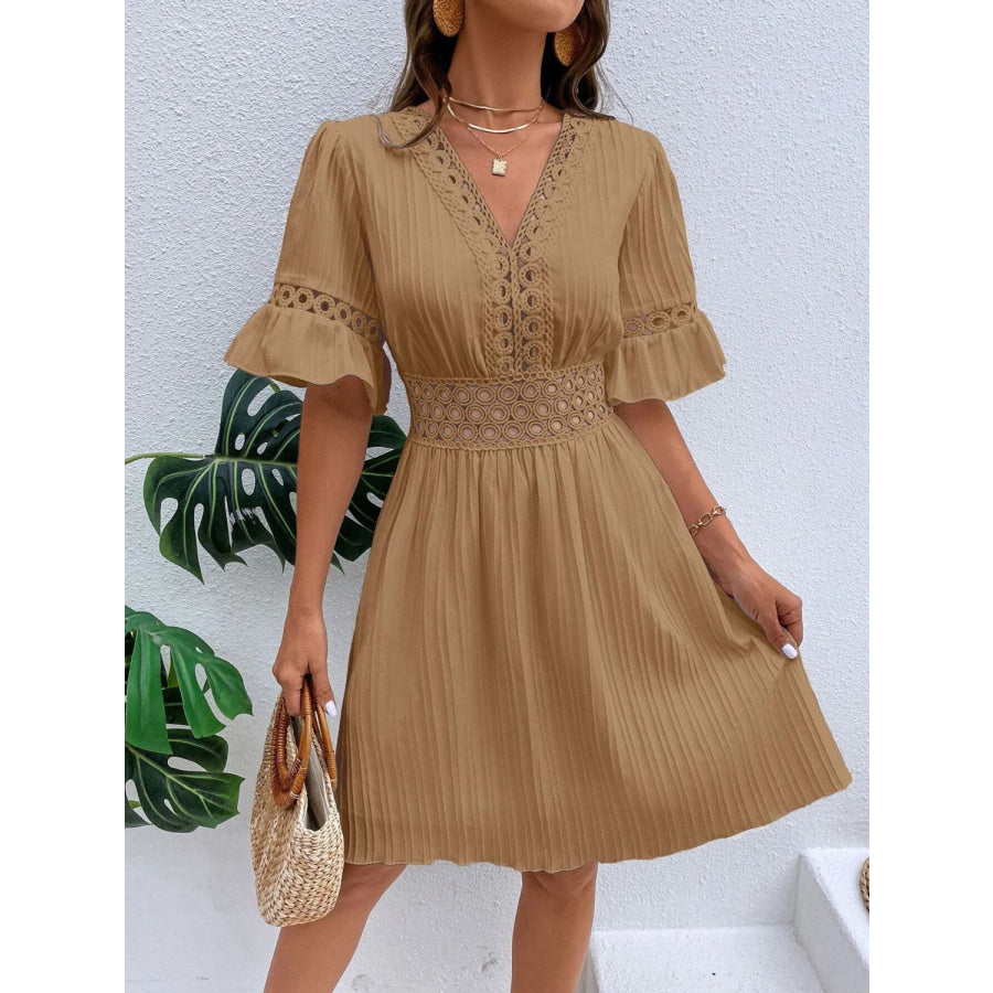 Cutout V-Neck Flounce Sleeve Mini Dress Apparel and Accessories