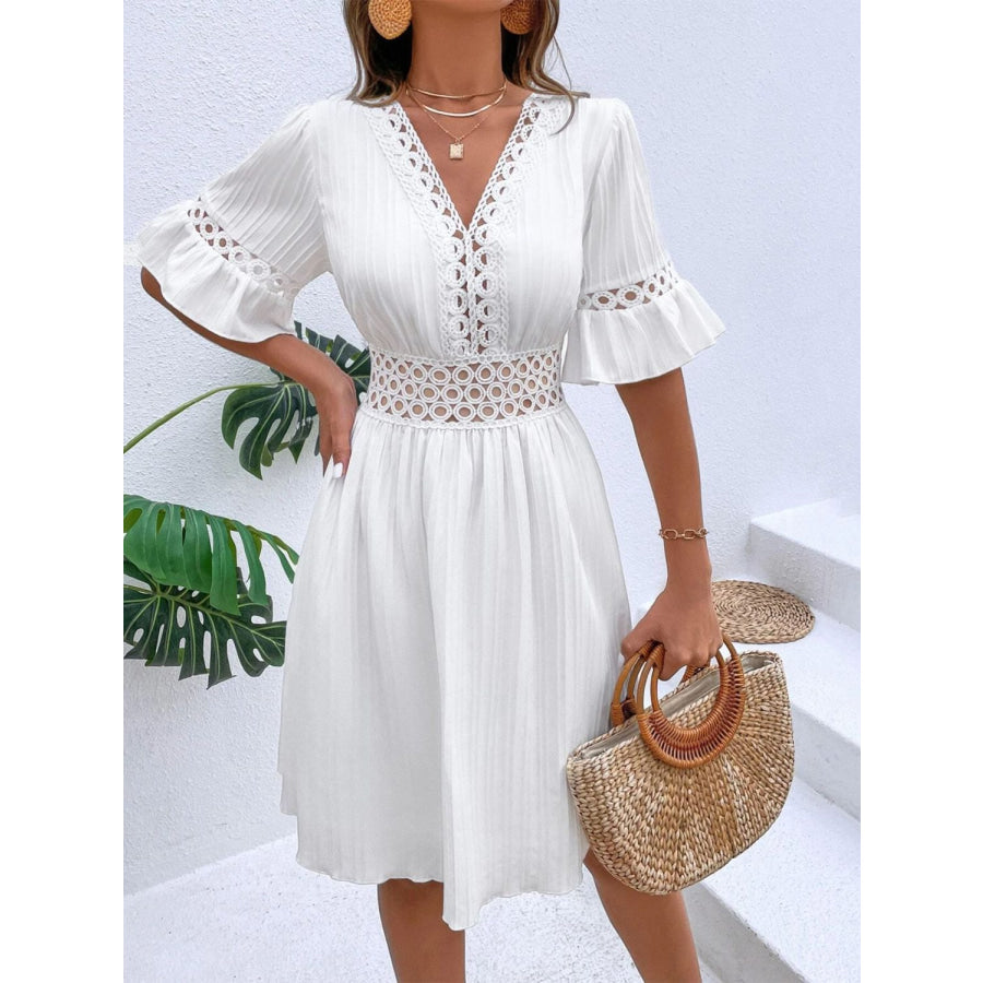 Cutout V-Neck Flounce Sleeve Mini Dress Apparel and Accessories