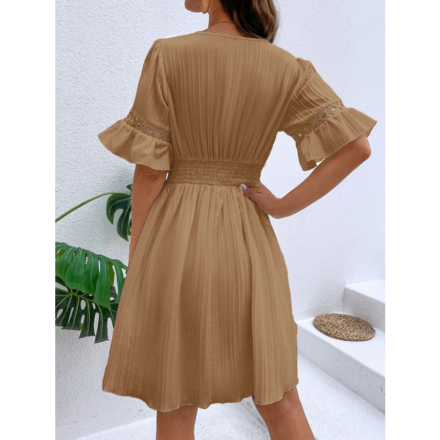 Cutout V-Neck Flounce Sleeve Mini Dress Apparel and Accessories