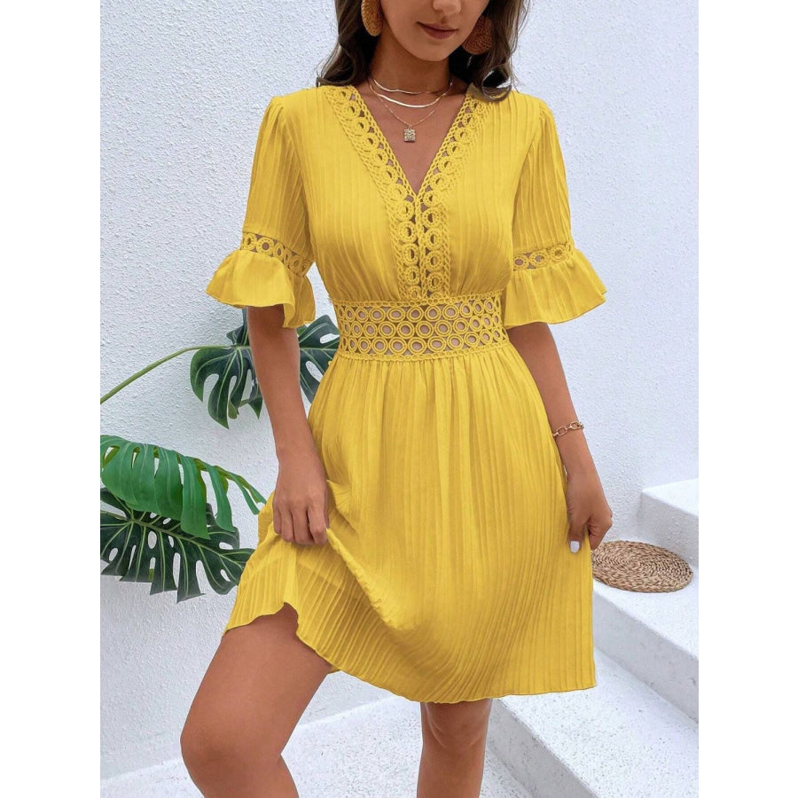 Cutout V-Neck Flounce Sleeve Mini Dress Apparel and Accessories