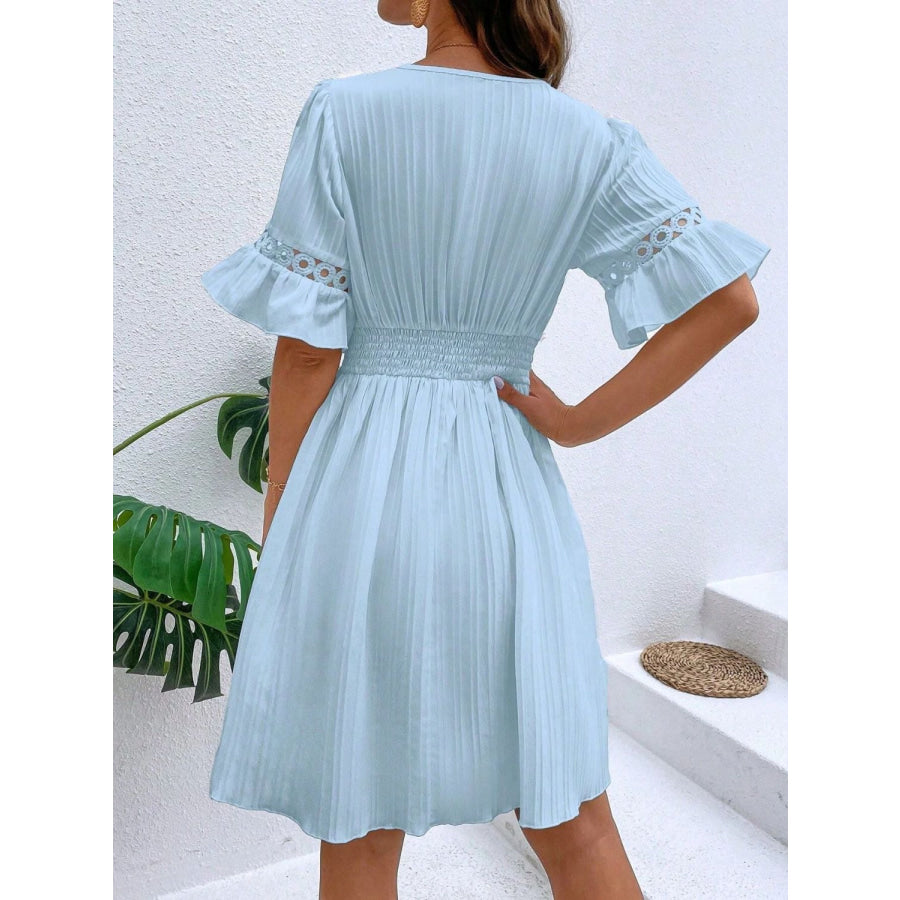 Cutout V-Neck Flounce Sleeve Mini Dress Apparel and Accessories