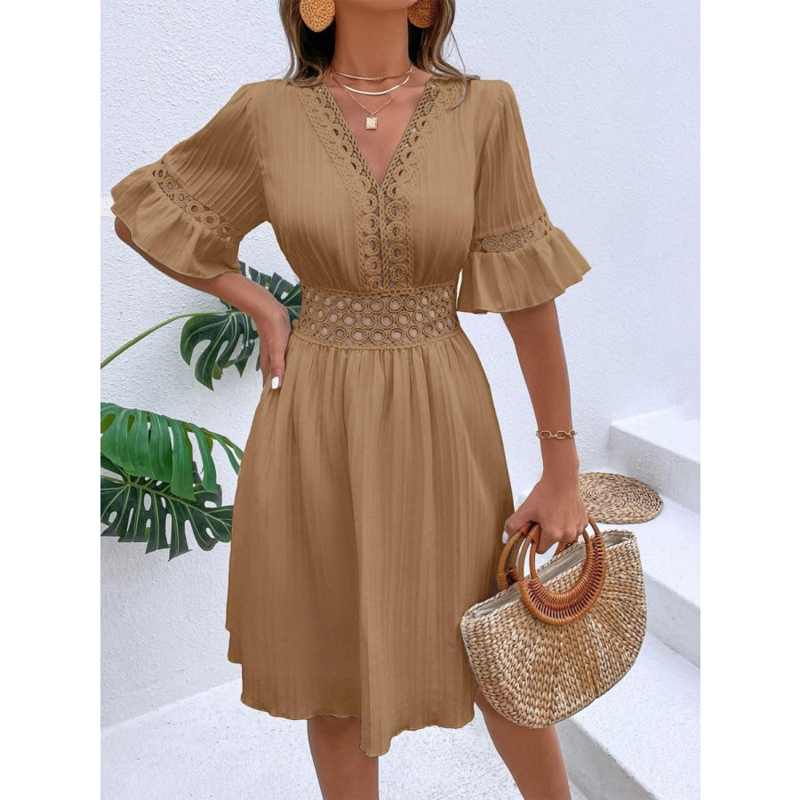 Cutout V-Neck Flounce Sleeve Mini Dress Apparel and Accessories