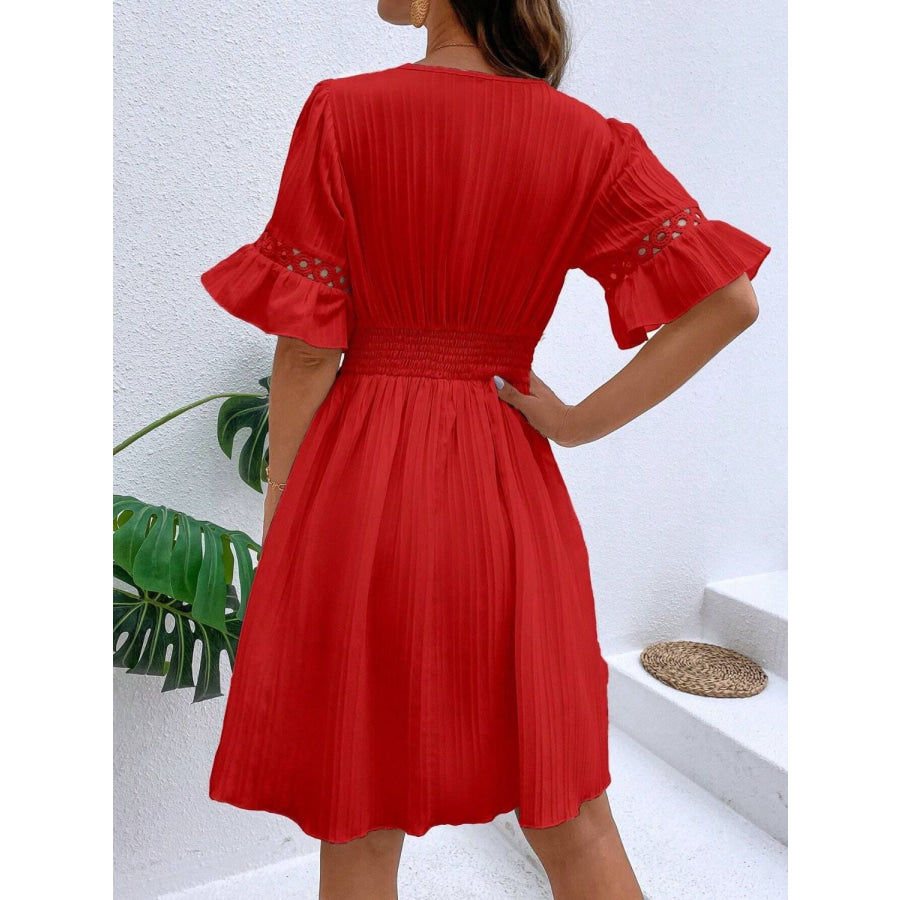 Cutout V-Neck Flounce Sleeve Mini Dress Apparel and Accessories