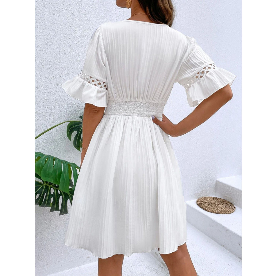 Cutout V-Neck Flounce Sleeve Mini Dress Apparel and Accessories