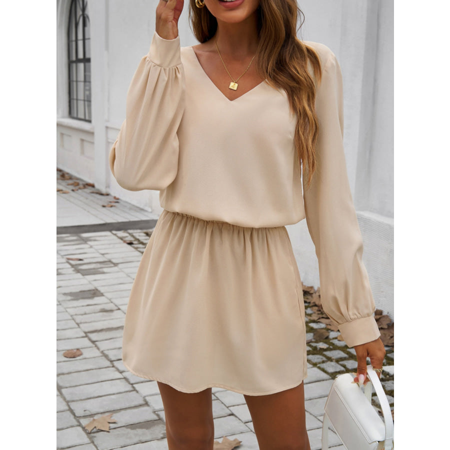 Cutout V-Neck Long Sleeve Mini Dress Apparel and Accessories