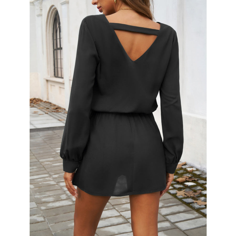 Cutout V-Neck Long Sleeve Mini Dress Apparel and Accessories