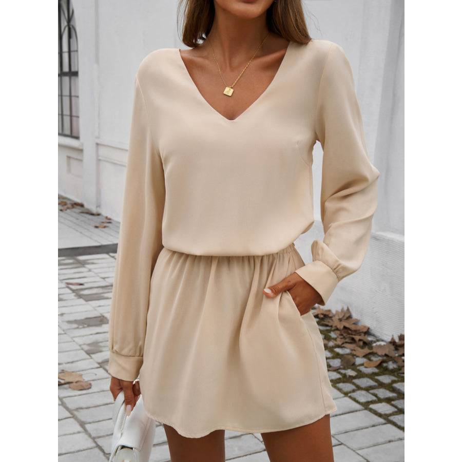 Cutout V-Neck Long Sleeve Mini Dress Apparel and Accessories