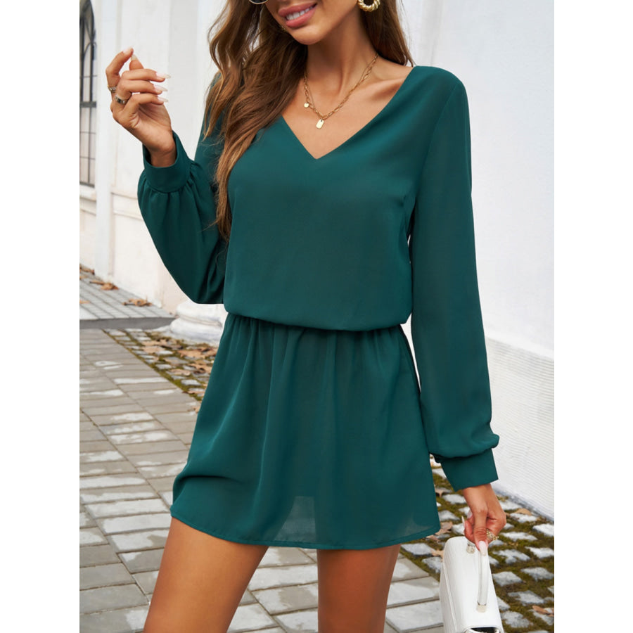 Cutout V-Neck Long Sleeve Mini Dress Apparel and Accessories