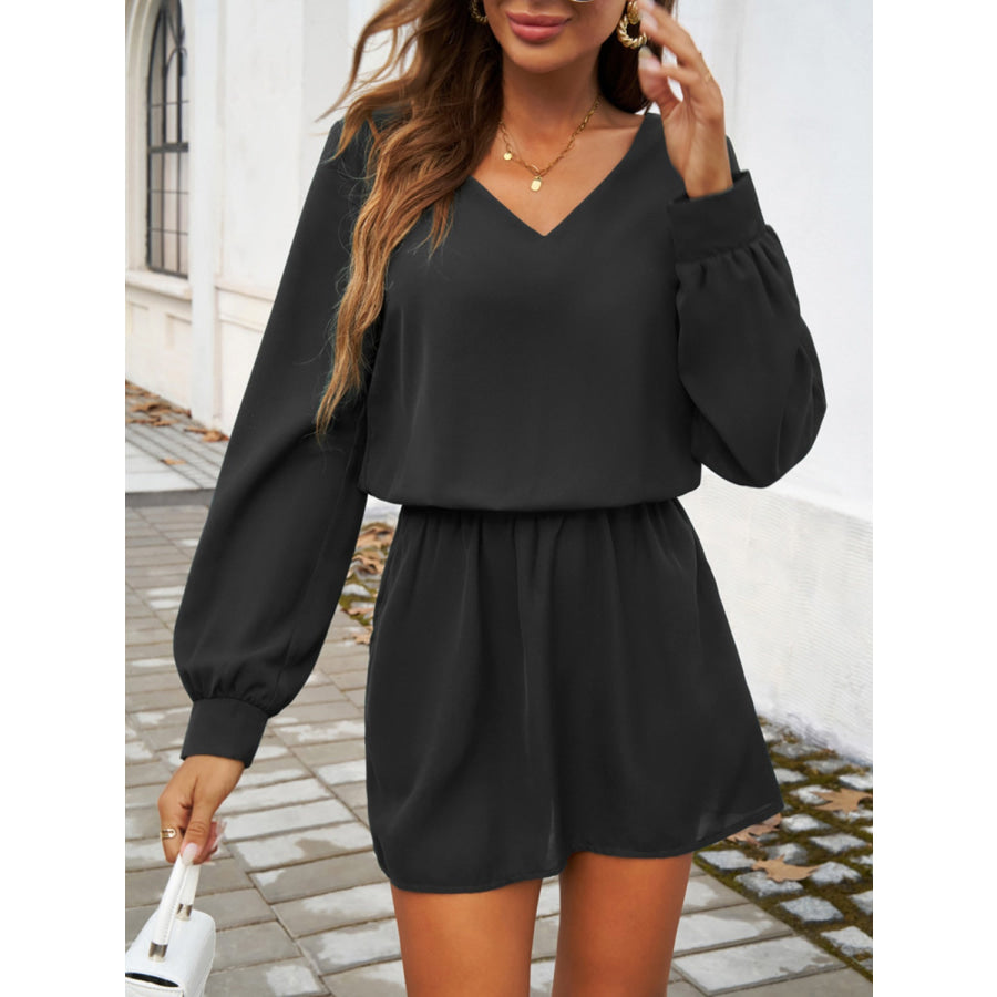 Cutout V-Neck Long Sleeve Mini Dress Apparel and Accessories