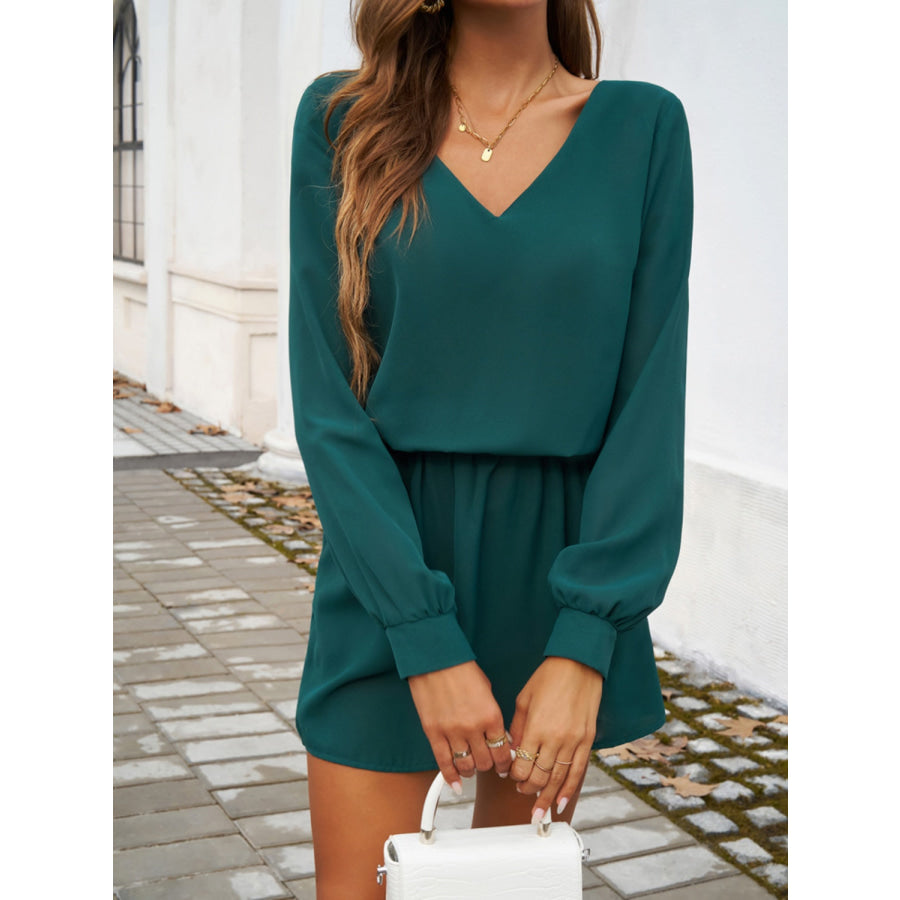 Cutout V-Neck Long Sleeve Mini Dress Apparel and Accessories