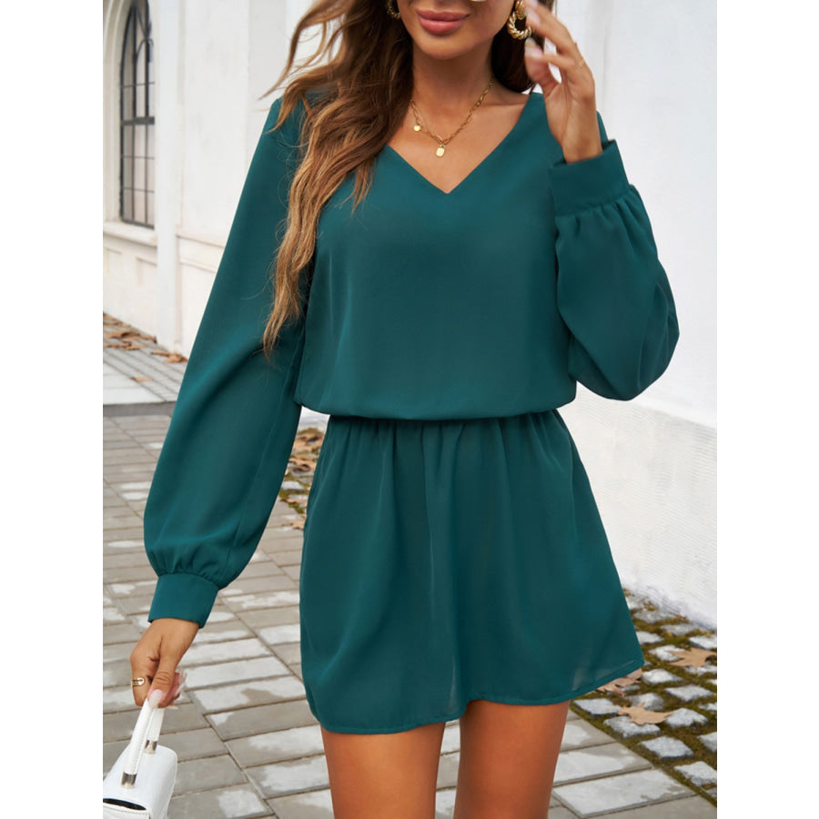 Cutout V-Neck Long Sleeve Mini Dress Apparel and Accessories