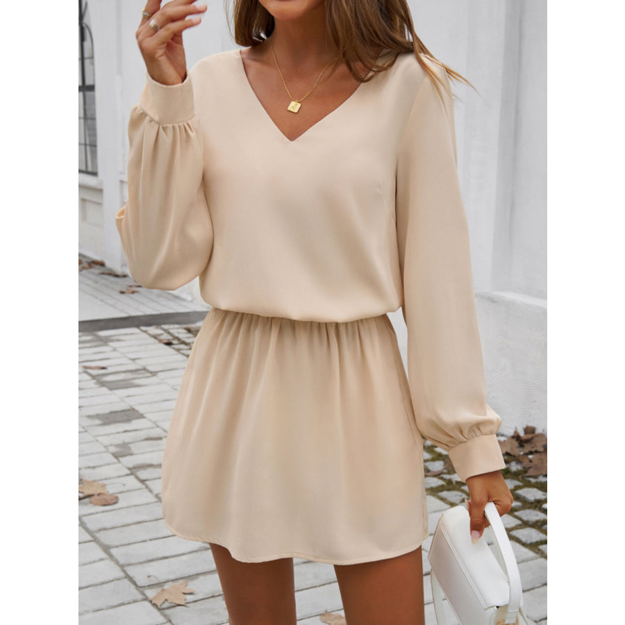 Cutout V-Neck Long Sleeve Mini Dress Apparel and Accessories