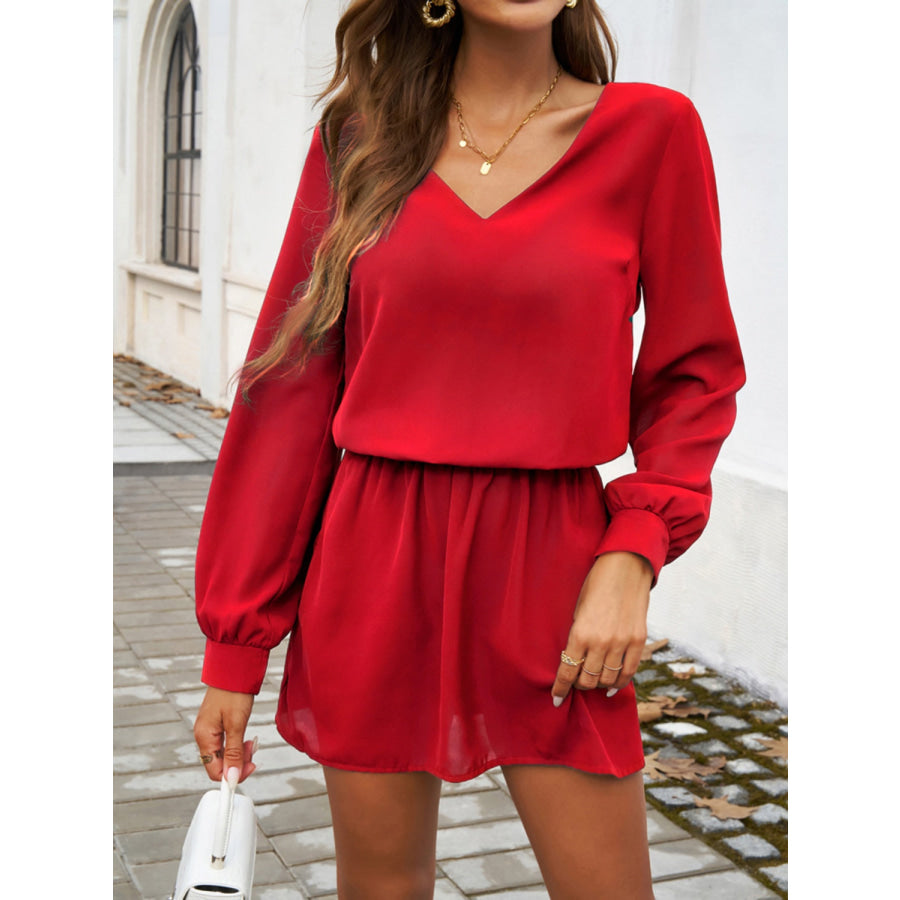 Cutout V-Neck Long Sleeve Mini Dress Apparel and Accessories