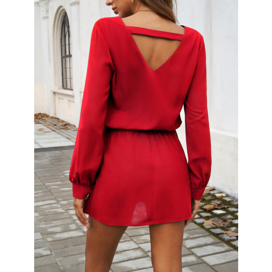 Cutout V-Neck Long Sleeve Mini Dress Apparel and Accessories