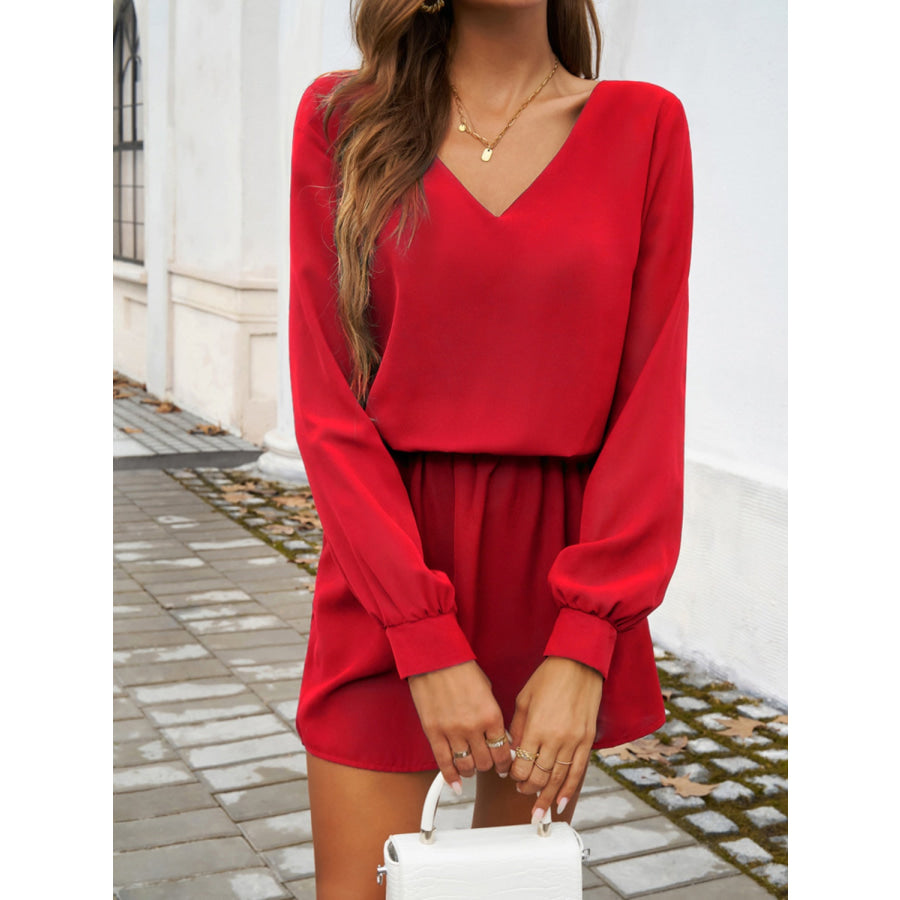 Cutout V-Neck Long Sleeve Mini Dress Apparel and Accessories