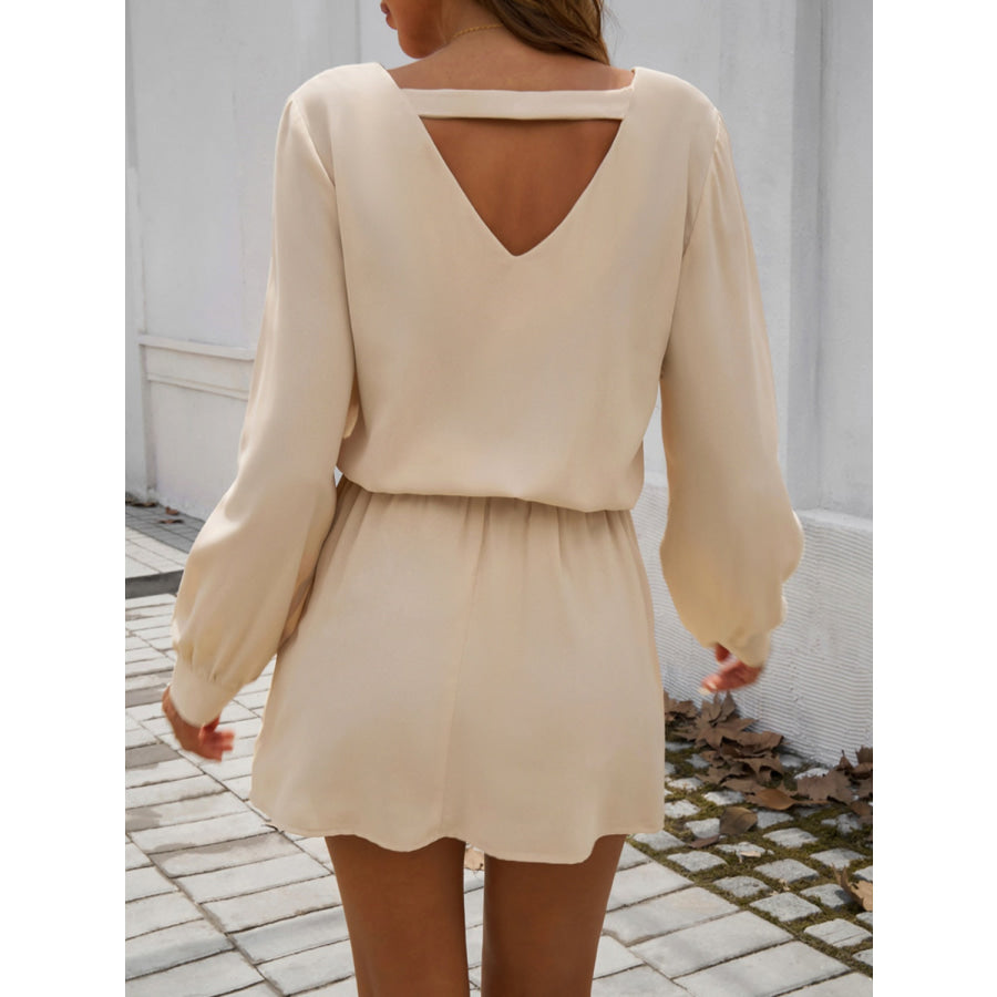 Cutout V-Neck Long Sleeve Mini Dress Apparel and Accessories