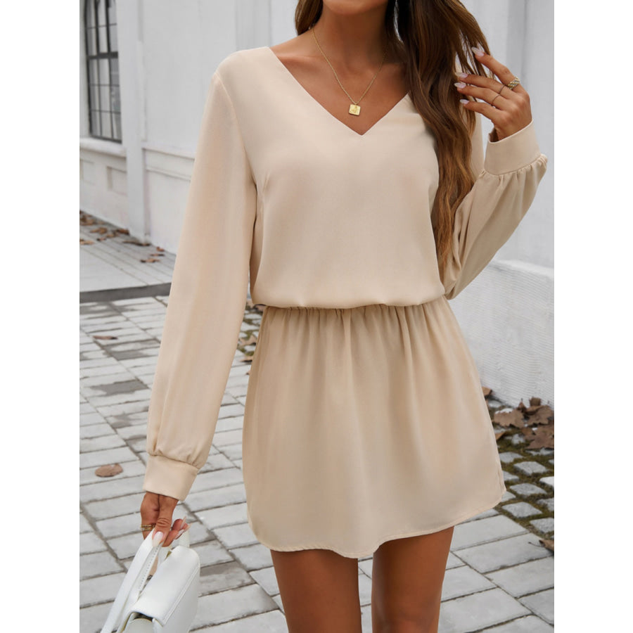 Cutout V-Neck Long Sleeve Mini Dress Apparel and Accessories