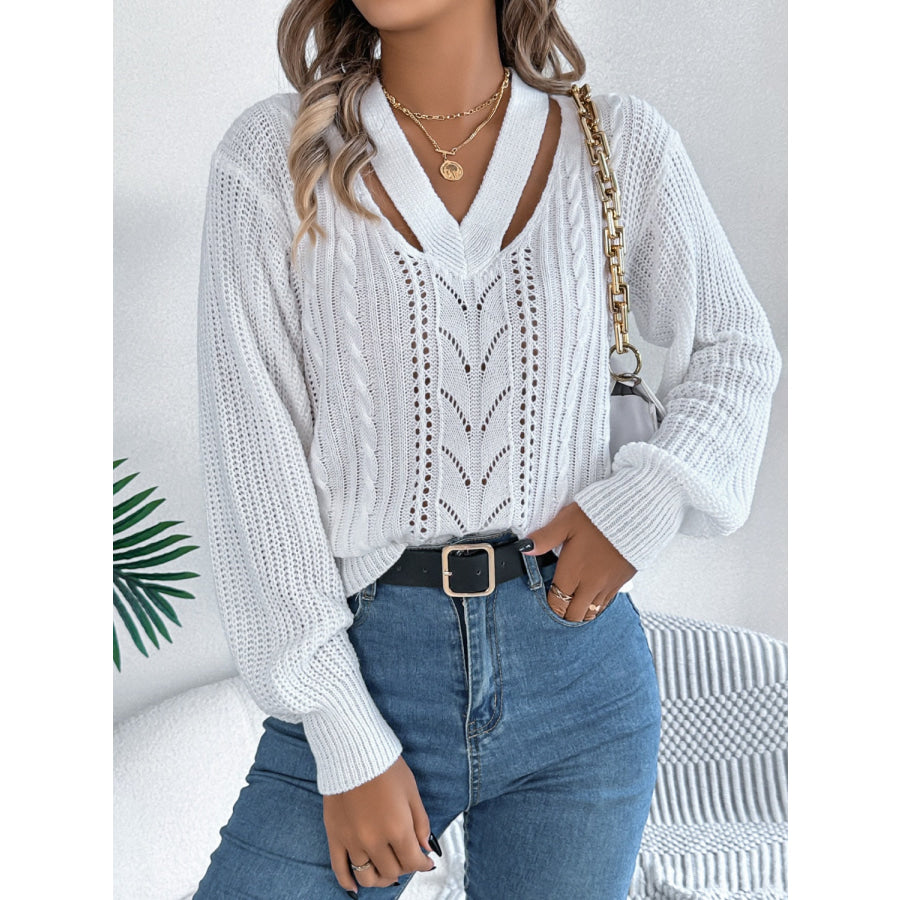 Cutout V-Neck Long Sleeve Sweater Apparel and Accessories