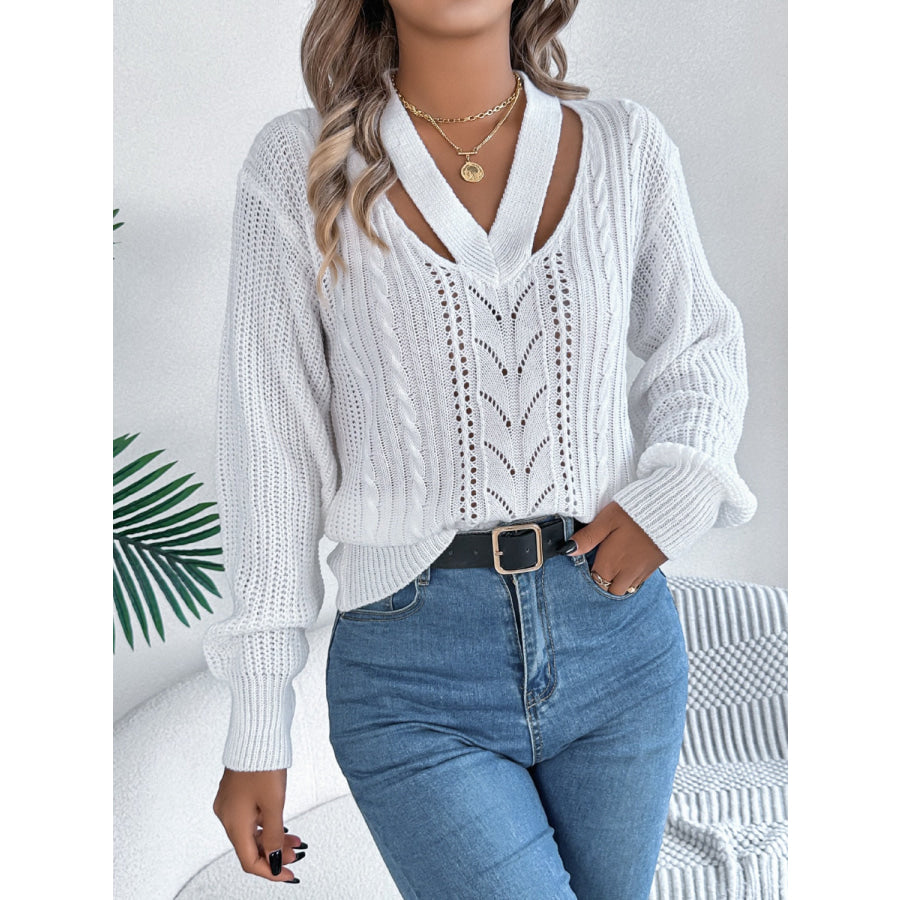 Cutout V-Neck Long Sleeve Sweater Apparel and Accessories