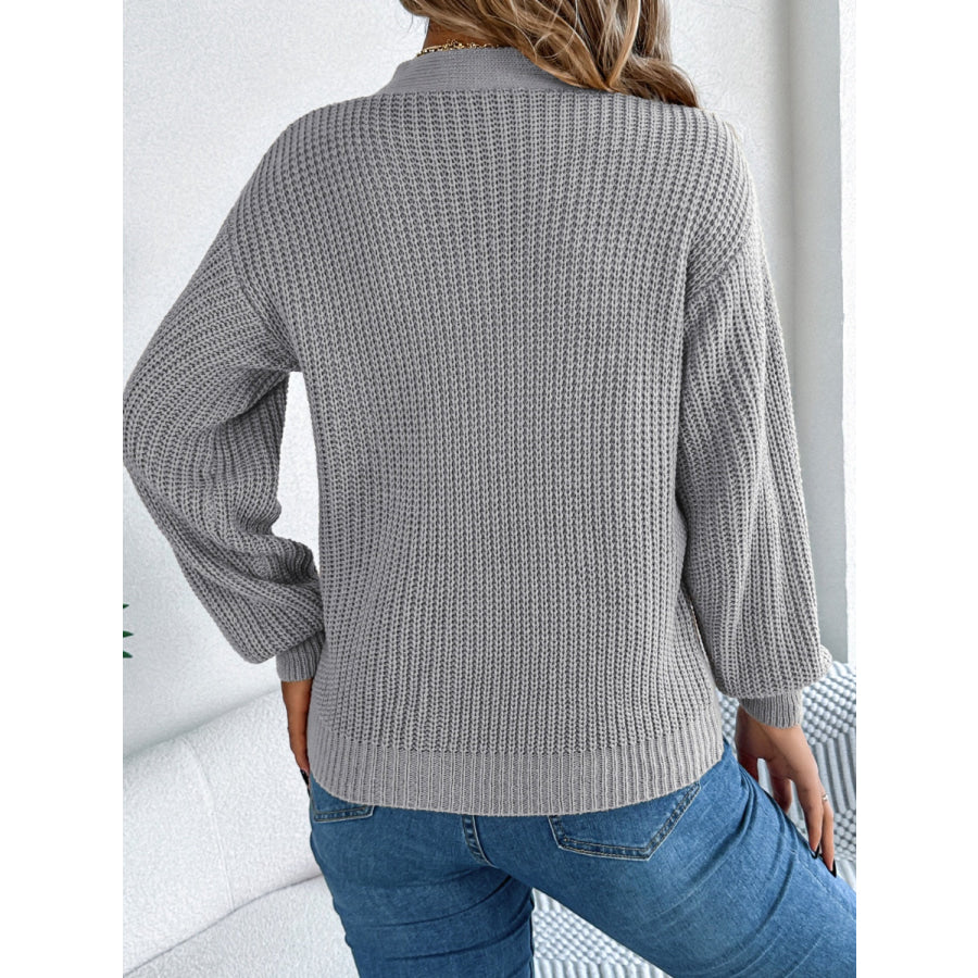 Cutout V-Neck Long Sleeve Sweater Apparel and Accessories