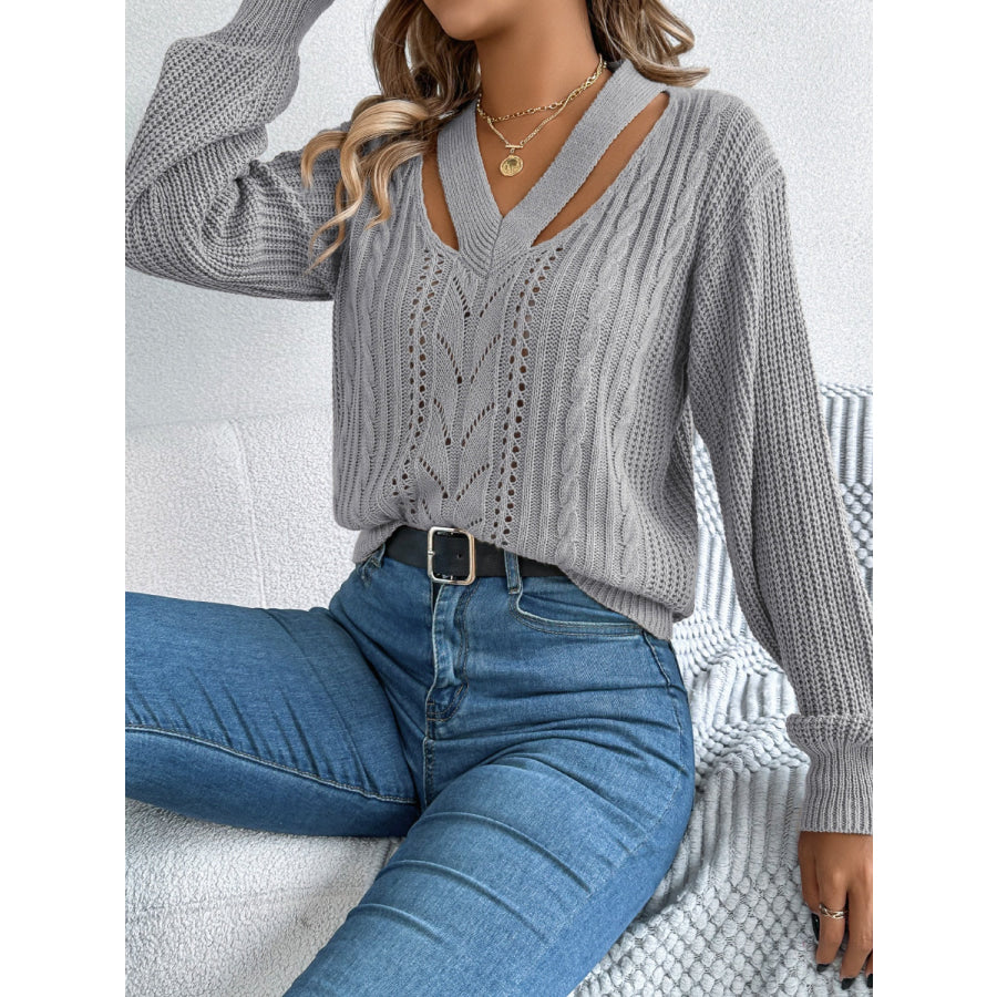 Cutout V-Neck Long Sleeve Sweater Apparel and Accessories