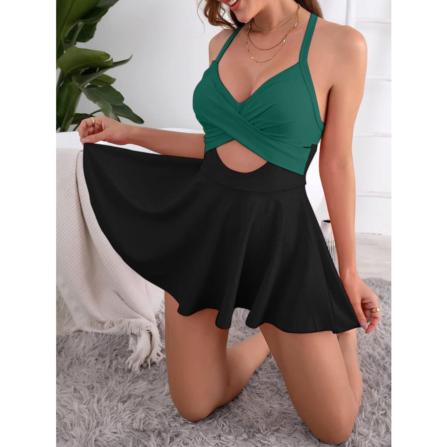 Cutout V - Neck One - Piece Swimwear Green / S Apparel and Accessories