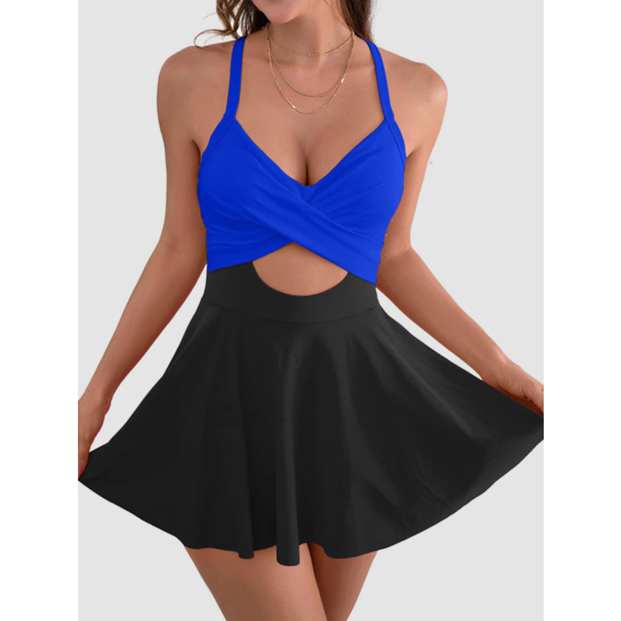 Cutout V - Neck One - Piece Swimwear Royal Blue / S Apparel and Accessories