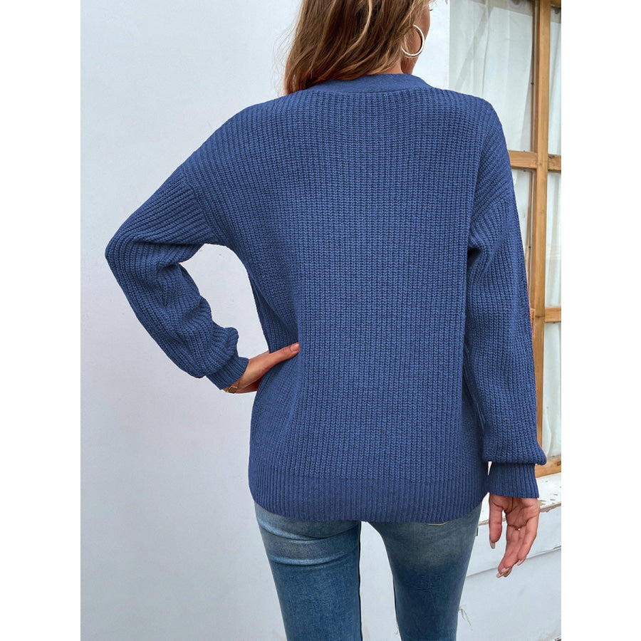 Cutout V-Neck Rib-Knit Sweater