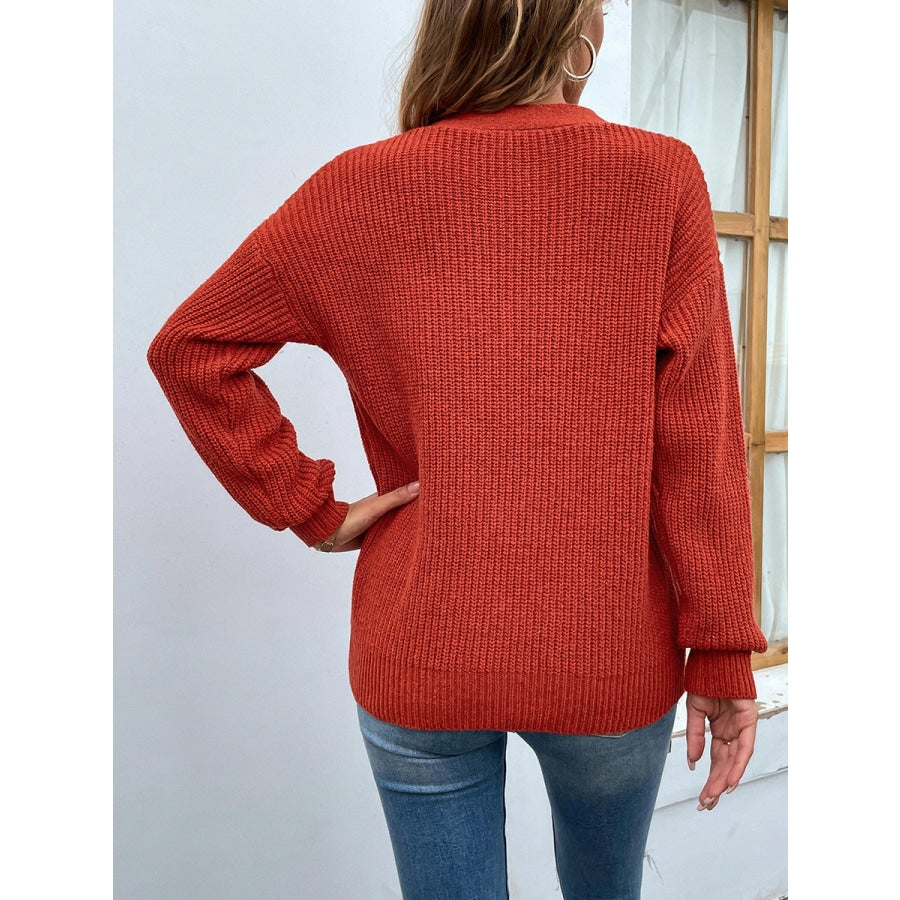 Cutout V-Neck Rib-Knit Sweater