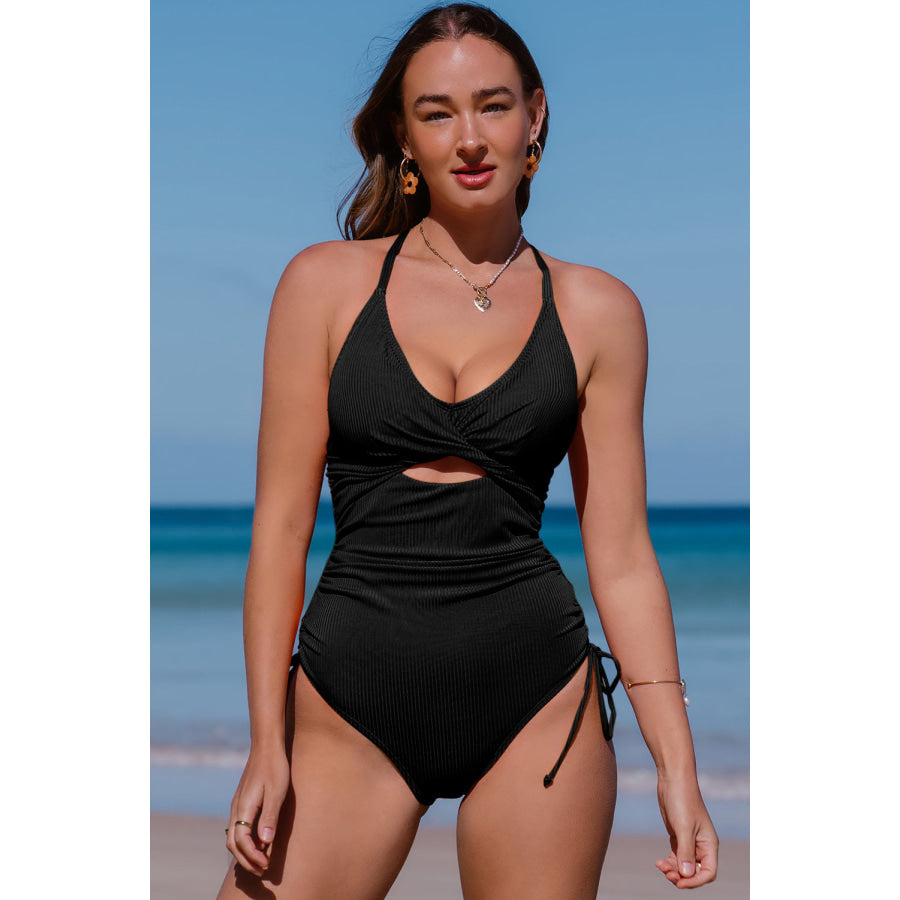 Cutout V-Neck Spaghetti Strap One-Piece Swimwear Apparel and Accessories