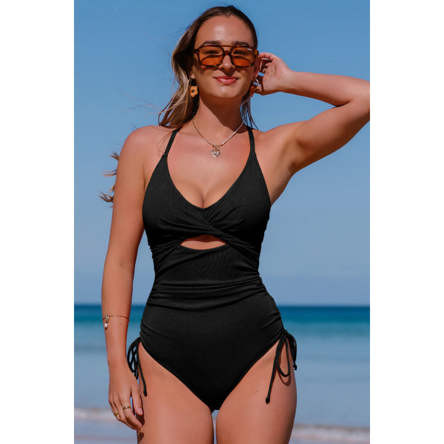 Cutout V-Neck Spaghetti Strap One-Piece Swimwear Apparel and Accessories