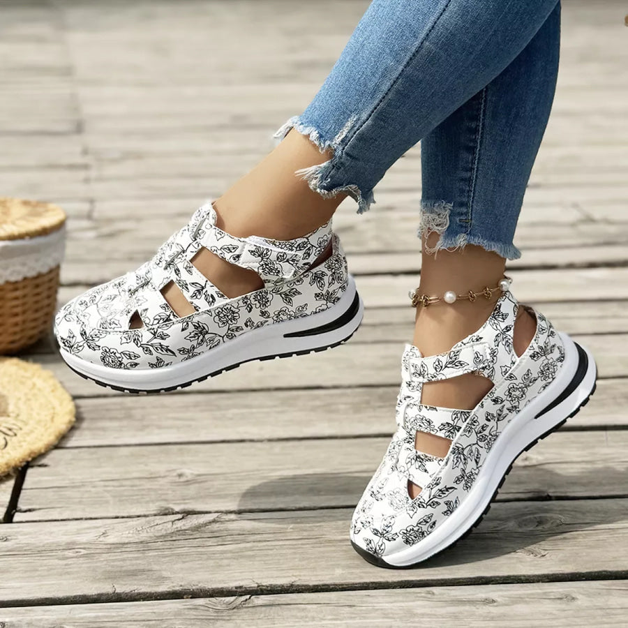 Cutout Velcro Sandals Apparel and Accessories