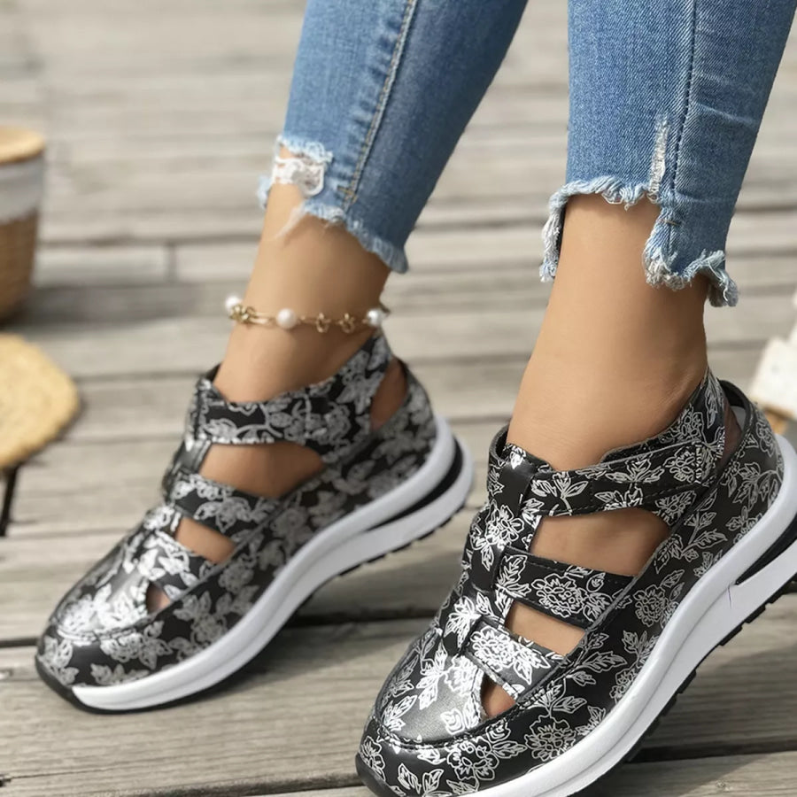 Cutout Velcro Sandals Apparel and Accessories
