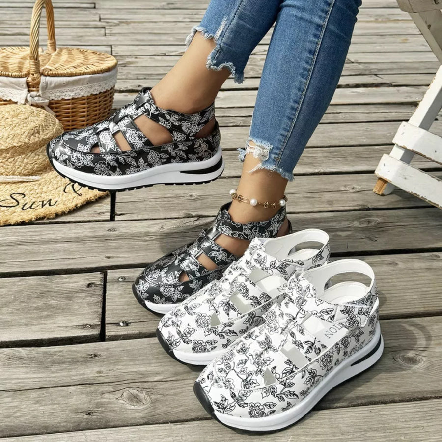 Cutout Velcro Sandals Apparel and Accessories