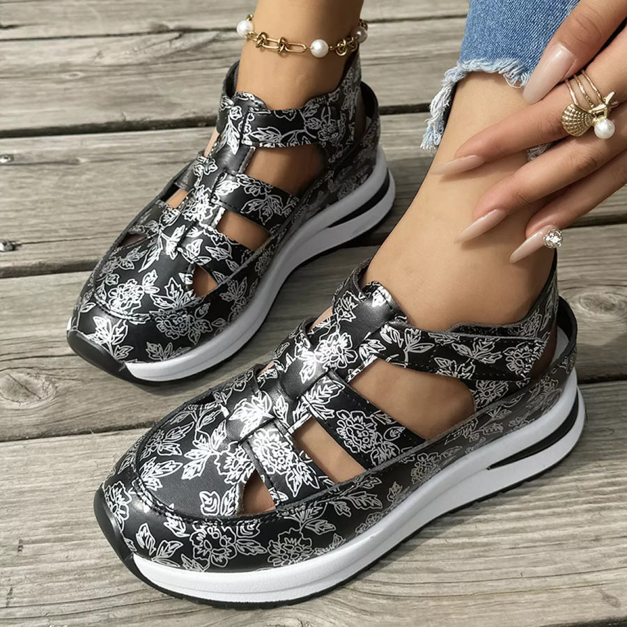 Cutout Velcro Sandals Black / 36 Apparel and Accessories