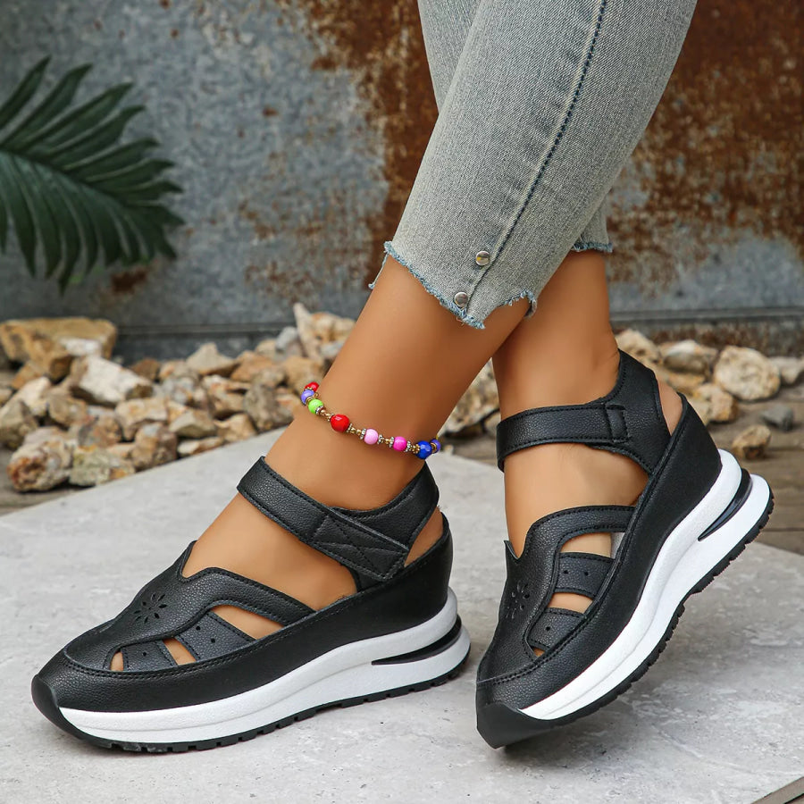 Cutout Wedge Sandals Black / 35 Apparel and Accessories
