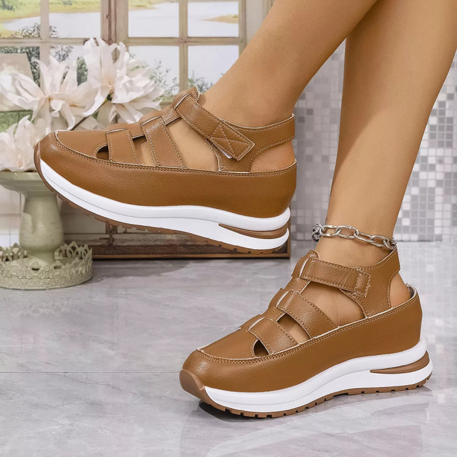 Cutout Wedge Velcro Sandals Apparel and Accessories