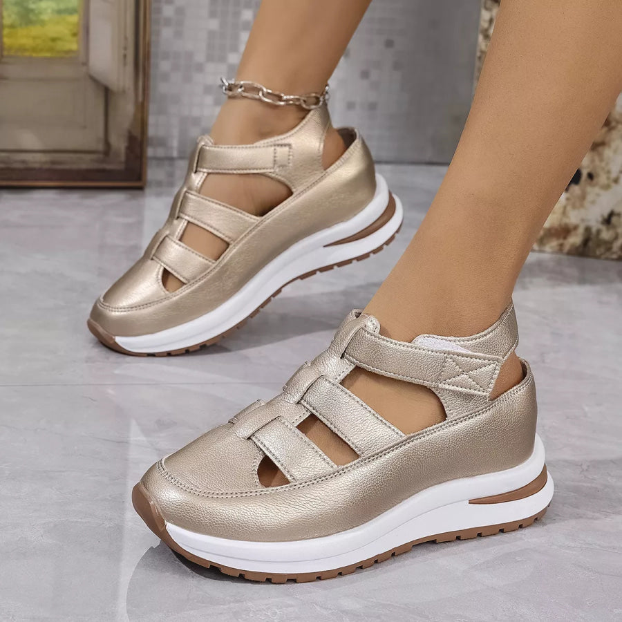 Cutout Wedge Velcro Sandals Apparel and Accessories