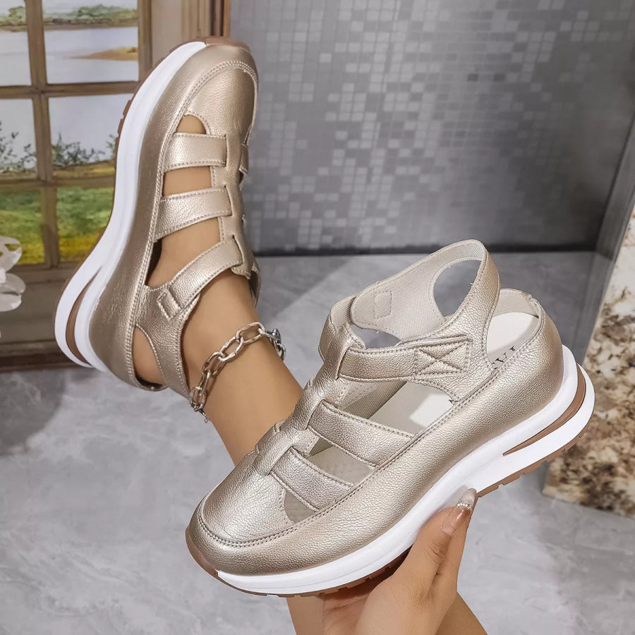 Cutout Wedge Velcro Sandals Apparel and Accessories