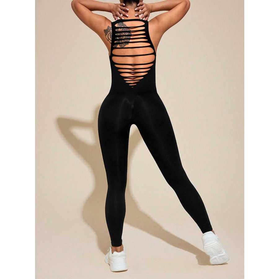 Cutout Wide Strap Active Jumpsuit Apparel and Accessories