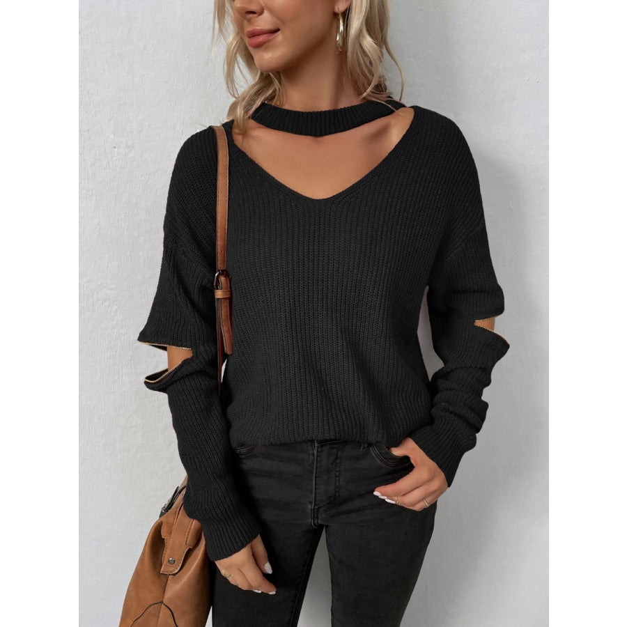 Cutout Zip Detail Sweater Black / S