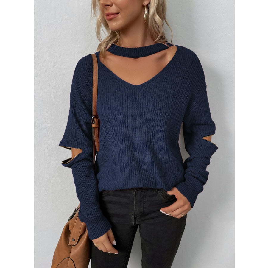 Cutout Zip Detail Sweater Navy / S