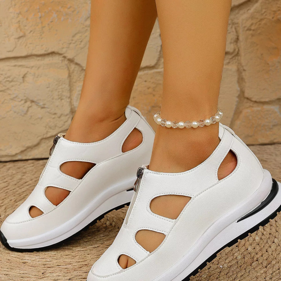 Cutout Zipper Wedge Sneakers Apparel and Accessories