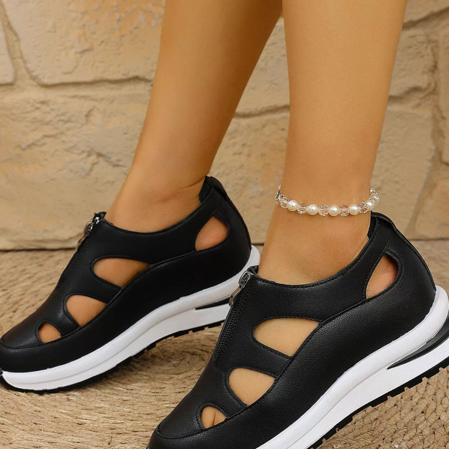 Cutout Zipper Wedge Sneakers Apparel and Accessories
