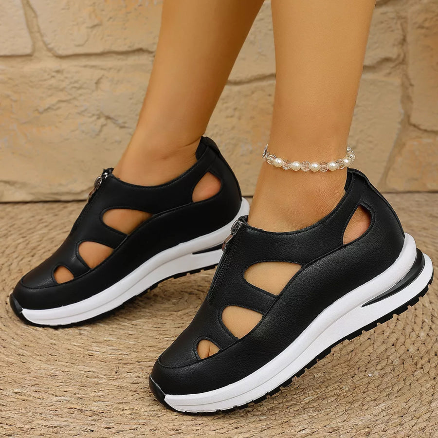 Cutout Zipper Wedge Sneakers Apparel and Accessories