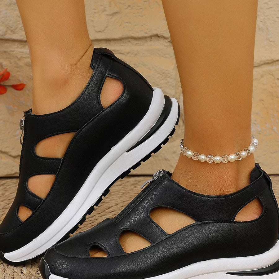 Cutout Zipper Wedge Sneakers Apparel and Accessories