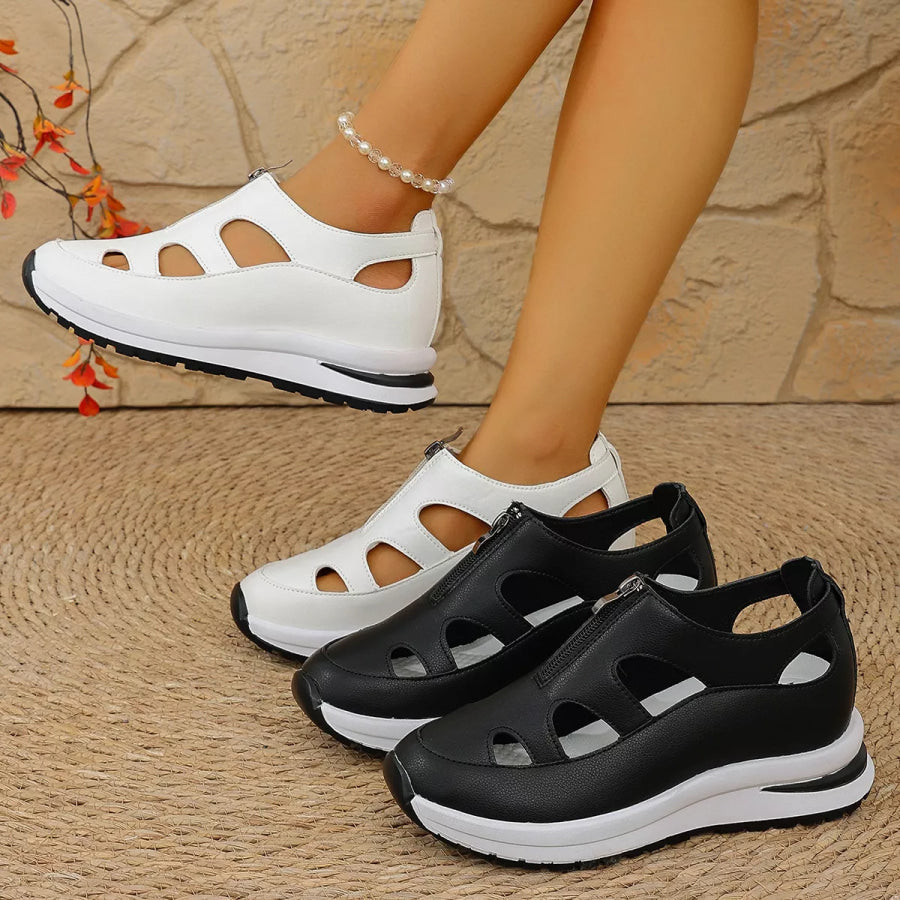 Cutout Zipper Wedge Sneakers Apparel and Accessories
