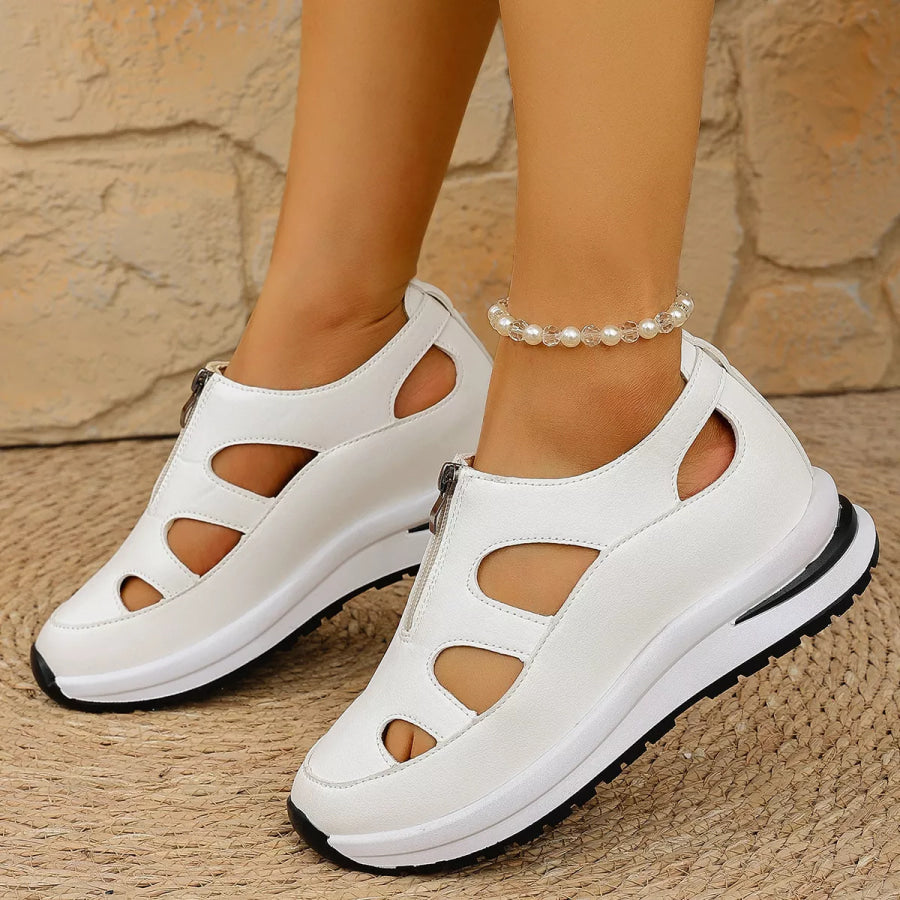 Cutout Zipper Wedge Sneakers Apparel and Accessories